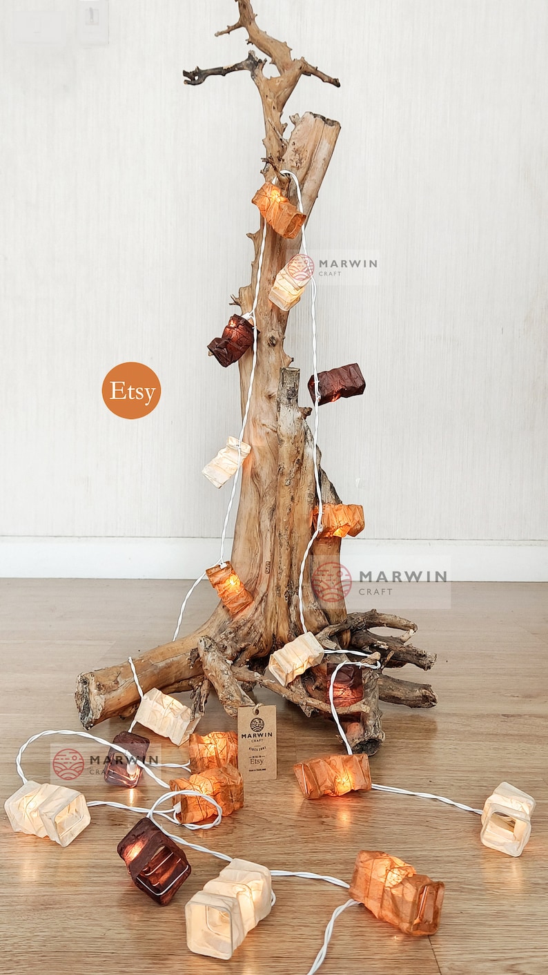 Beige Brown Earth String Lights Japanese Paper Lantern Fairy Lights Bedroom Home Decor Living Room Wall Hanging Lights Dorm USB Battery Plug imagen 3