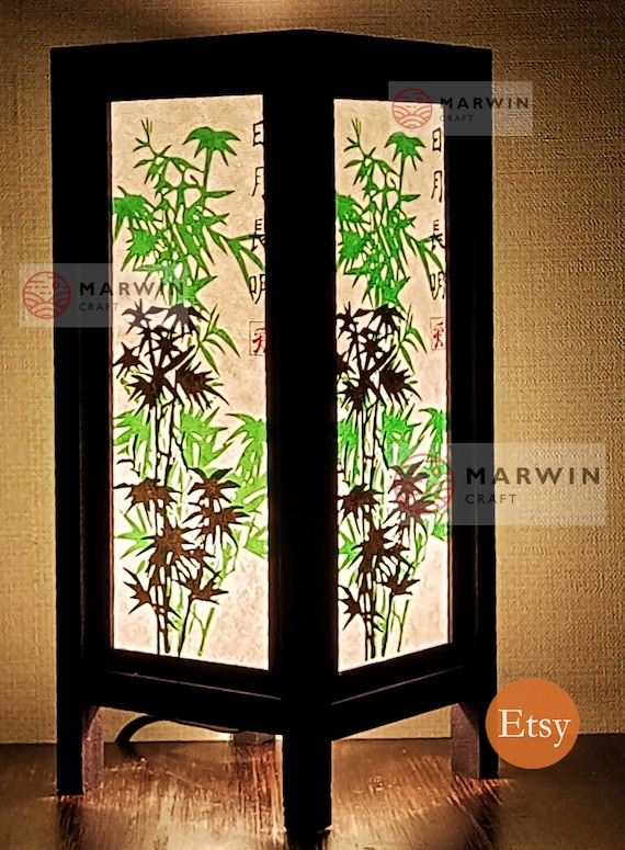 Asian Oriental Green Bamboo Japanese Lamp Zen Bedside Lamp Floor