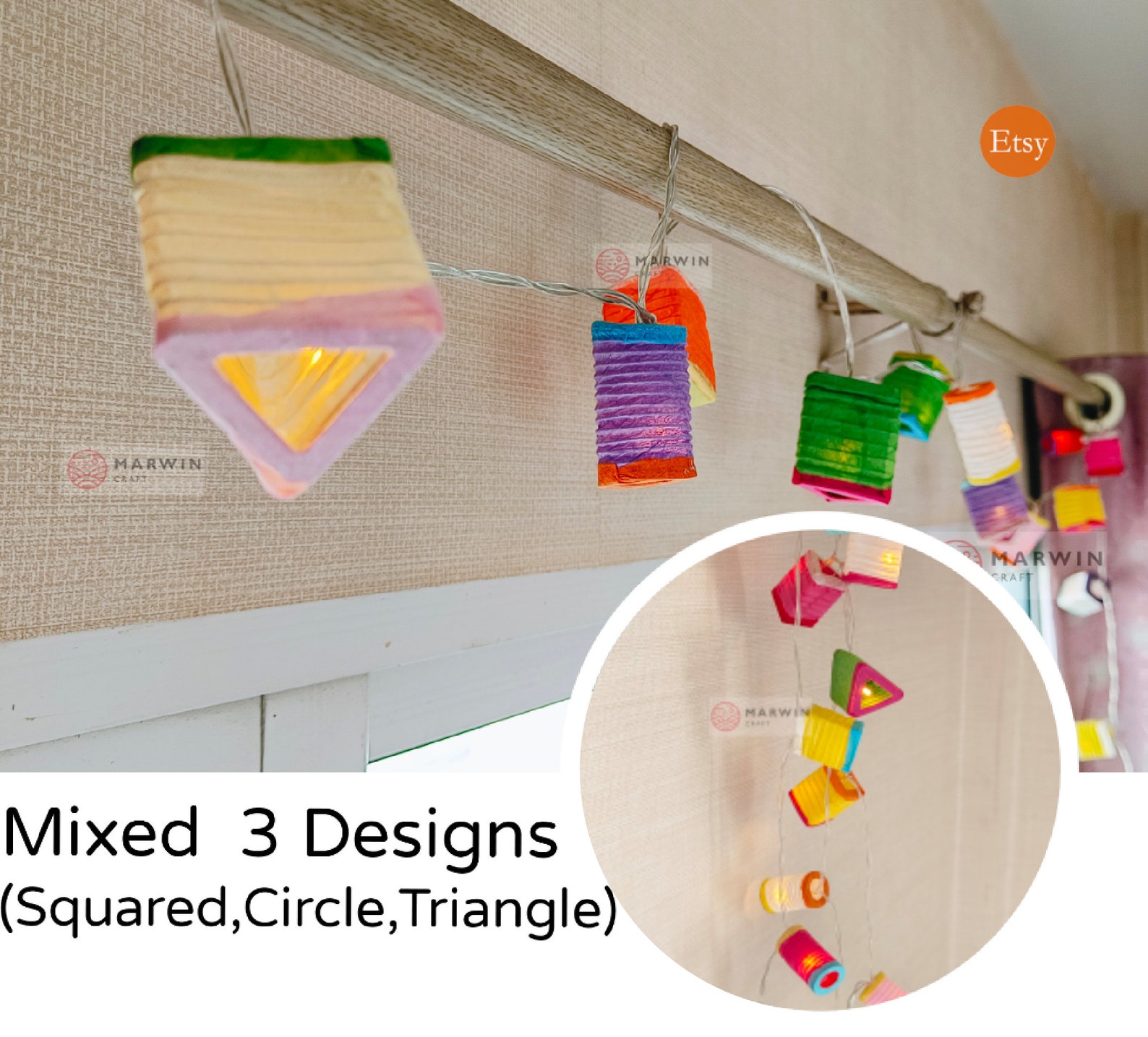 Multi Color Japanese Paper Lantern Fairy Lights Geometry Etsy