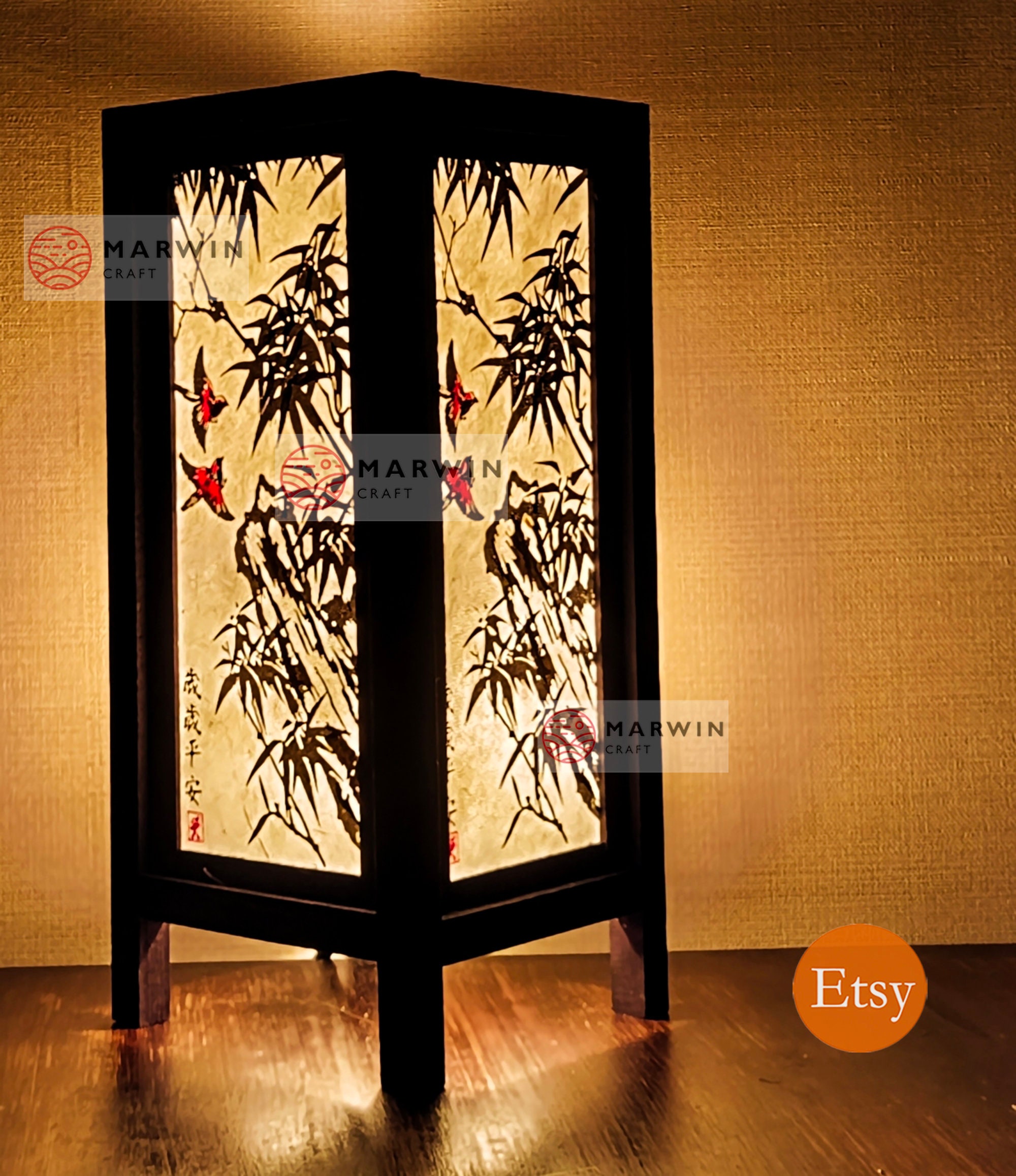 アジアンオリエンタルバード竹和風ランプ禅ベッドサイドランプフロア