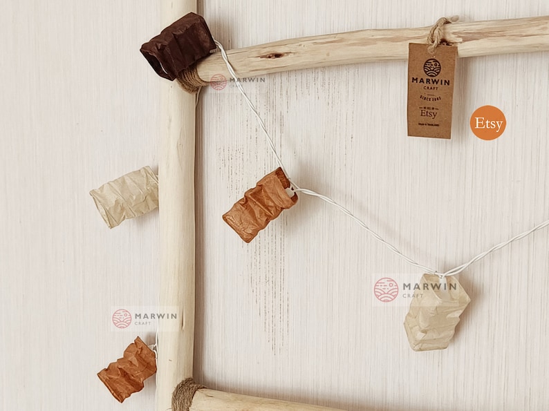 Beige Brown Earth String Lights Japanese Paper Lantern Fairy Lights Bedroom Home Decor Living Room Wall Hanging Lights Dorm USB Battery Plug imagen 6