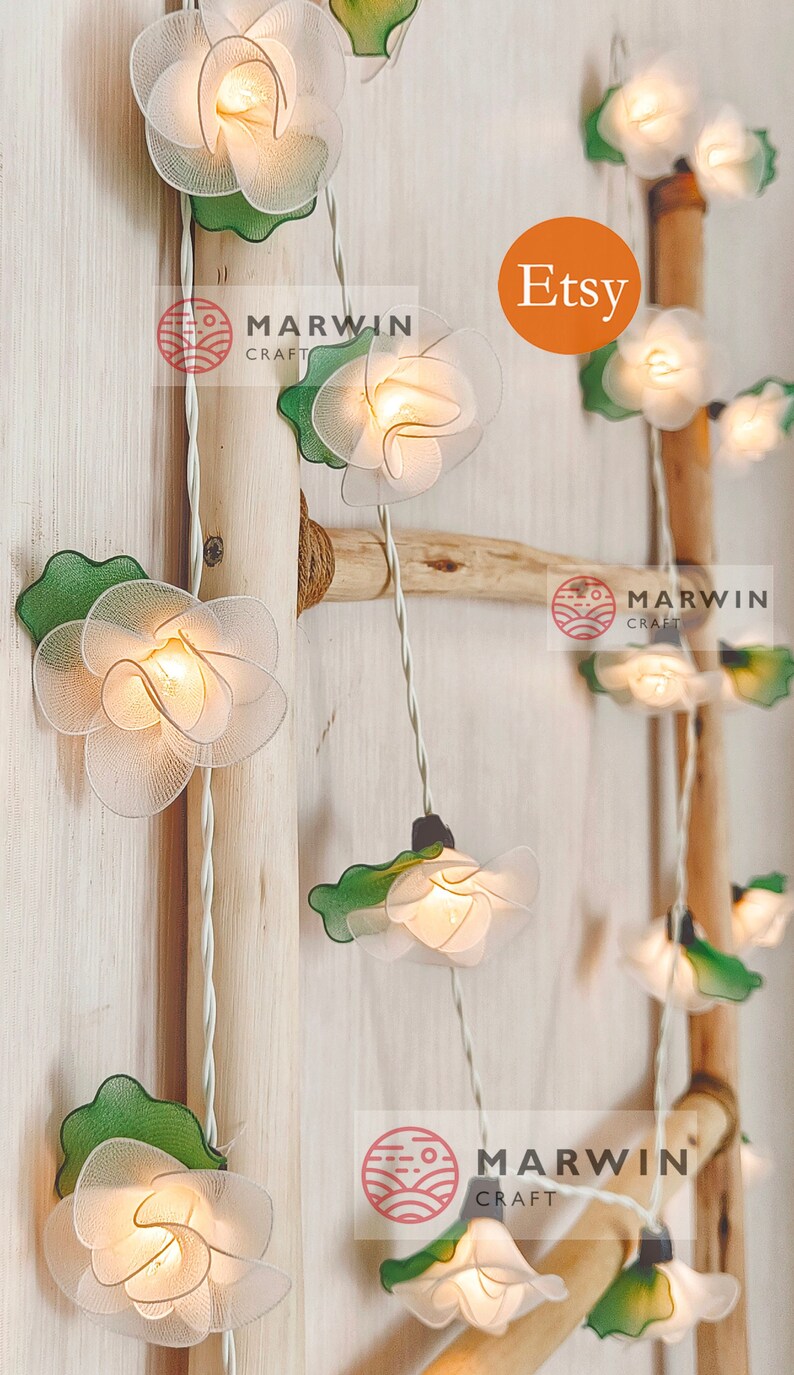 20 White String Lights Rose Flower Fairy Lights Bedroom Home Decor Living Room Wall Hanging Lights Wedding Decor Dorm Light Battery or Plug image 1