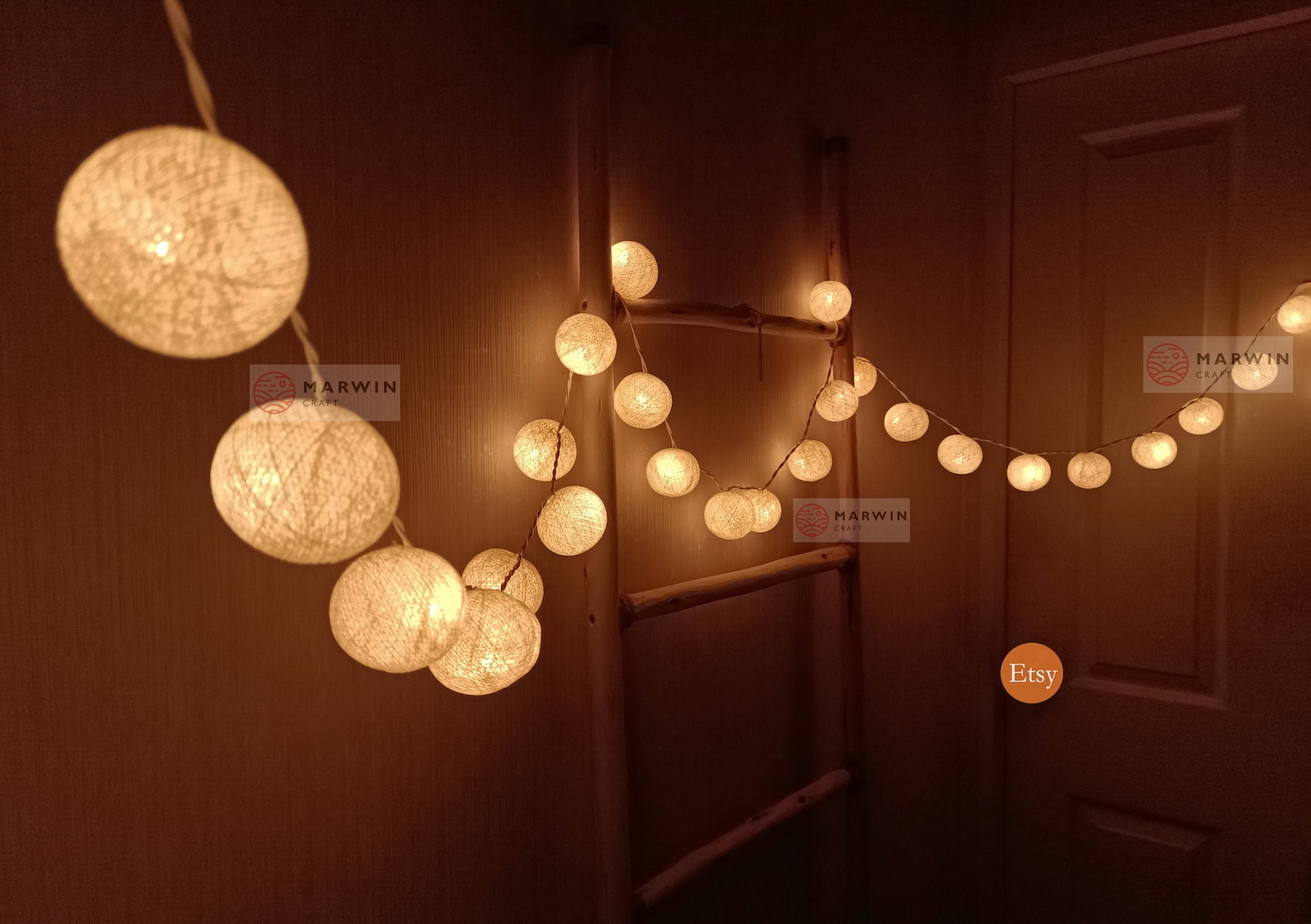 Ivory Beige String Lights Cotton Balls Fairy Lights Bedroom Home Decor Living Room Wall Hanging Wedding Decor Dorm Lights Battery Plug USB