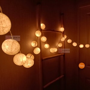 Ivory Beige String Lights Cotton Balls Fairy Lights Bedroom - Etsy