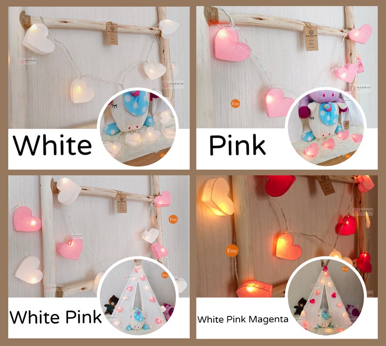 Selected Paper String Lights Heart Fairy Lights Bedroom Home Decor Living Room Wall Hanging Lights Wedding Decor Nursery USB Battery or Plug image 3