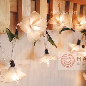 White Frangipani String Lights Flower Fairy Lights Bedroom Home Decor Living Room Wall Hanging Lights Decor Dorm Lights Spa USB Battery Plug