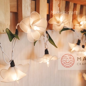 White Frangipani String Lights Flower Fairy Lights Bedroom Home Decor Living Room Wall Hanging Lights Decor Dorm Lights Spa USB Battery Plug image 1