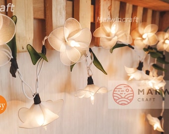 White Frangipani String Lights Flower Fairy Lights Bedroom Home Decor Living Room Wall Hanging Lights Decor Dorm Lights Spa USB Battery Plug