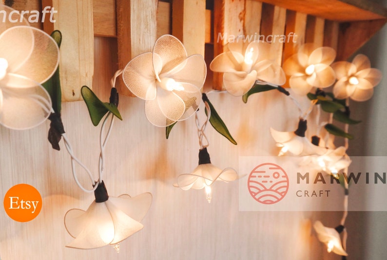 White Frangipani String Lights Flower Fairy Lights Bedroom Home Decor Living Room Wall Hanging Lights Decor Dorm Lights Spa USB Battery Plug image 1