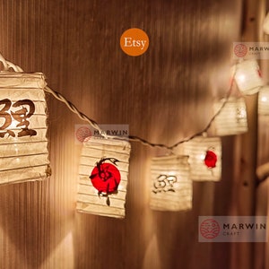 String Lights Lucky Sunset Koi Fish Kanji Japanese Paper Lantern Lamp Shade Fairy Lights Bedroom Home Decor Living Room Hanging Light Dorm