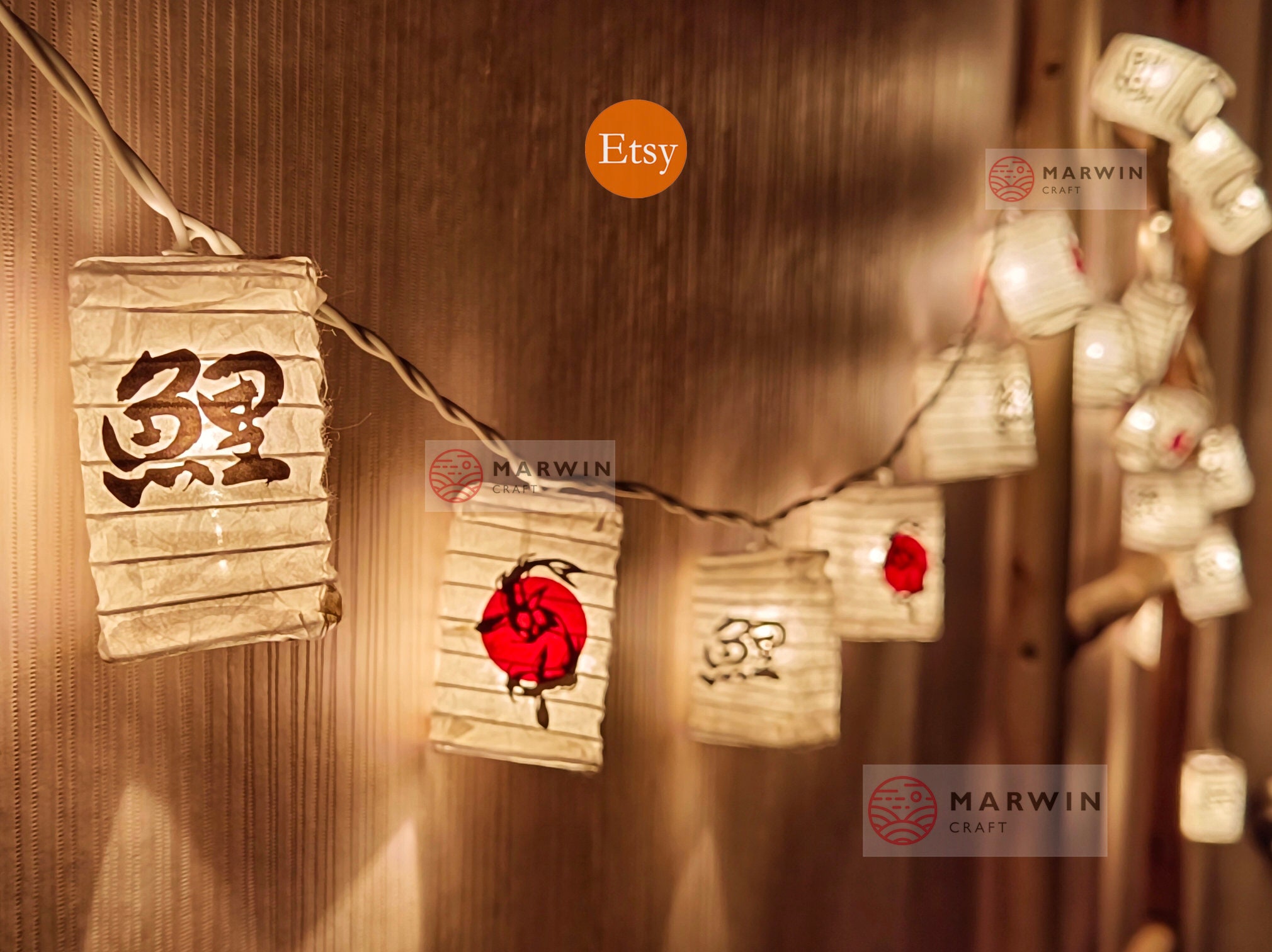 String Lights Lucky Sunset Koi Fish Kanji Japanese Paper Lantern Lamp Shade  Fairy Lights Bedroom Home Decor Living Room Hanging Light Dorm - Etsy, image size:2020x1512