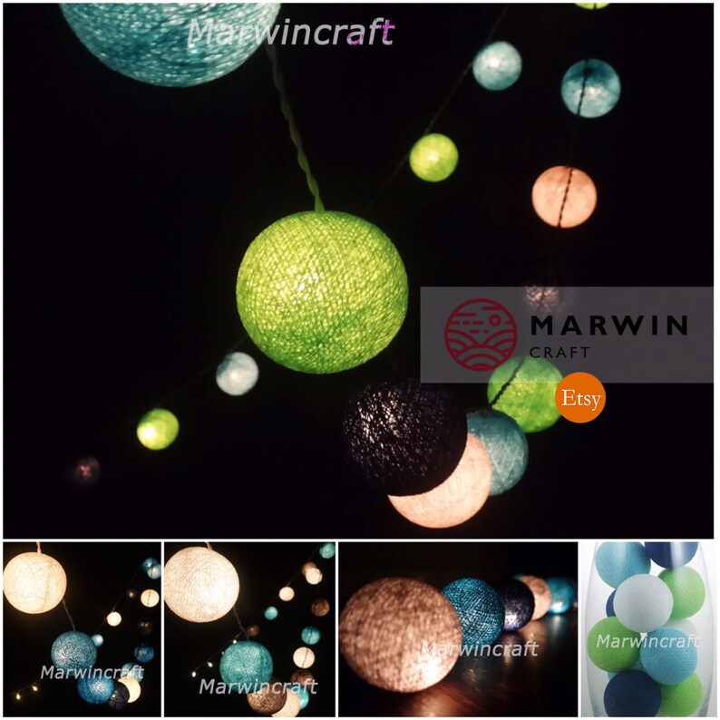 Blue Shade String Lights Cotton Balls Fairy Lights Bedroom Etsy