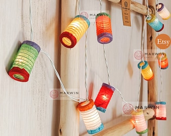 Circle Colorful Mix String Lights Japanese Paper Lantern Lamp Fairy Lights Shades Bedroom Home Decor Living Room Wall Hanging Dorm Game