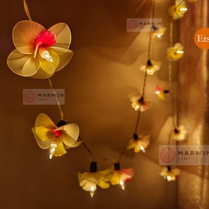 20 Softcream Red Yellow Orchid String Lights Flower Fairy Lights Bedroom Home Decor Living Room Wall Hanging Lights Decor Dorm Battery Plug