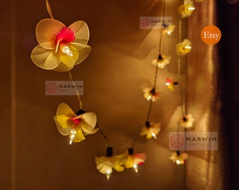 20 Softcream Red Yellow Orchid String Lights Flower Fairy Lights Bedroom Home Decor Living Room Wall Hanging Lights Decor Dorm Battery Plug