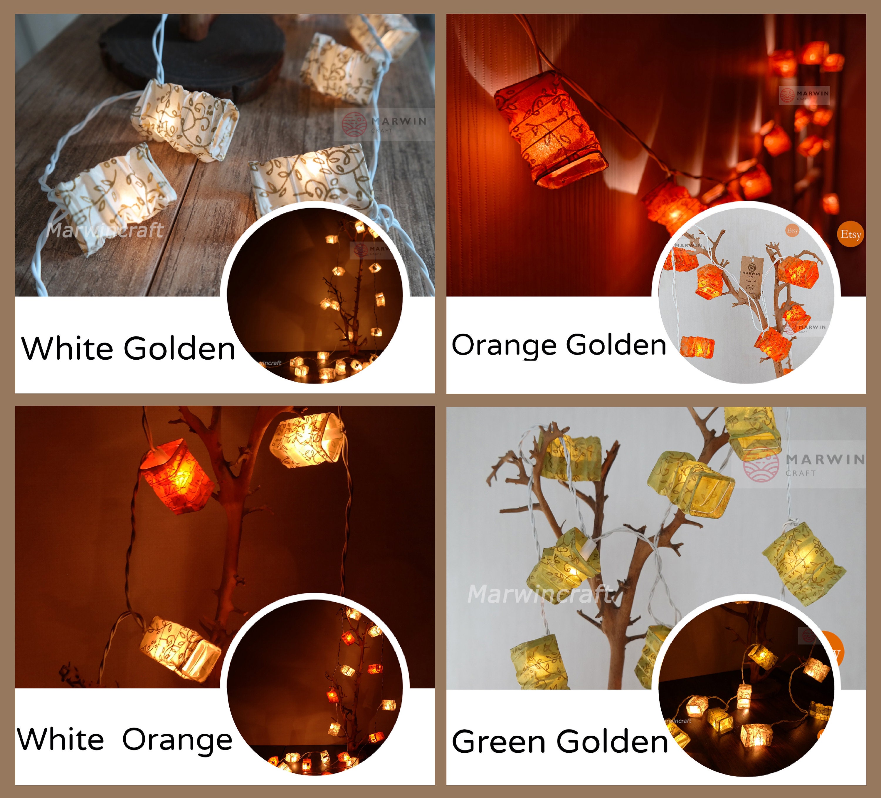 Limited 4 Color of String Lights Japanese Golden Leaves Paper