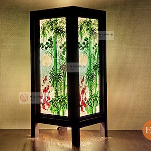 Asian Oriental Green Bamboo Japanese Lamp Zen Bedside Lamp Floor Table Lamp Paper Japanese Light Lamp Shades Bedroom Home Decor Living Room