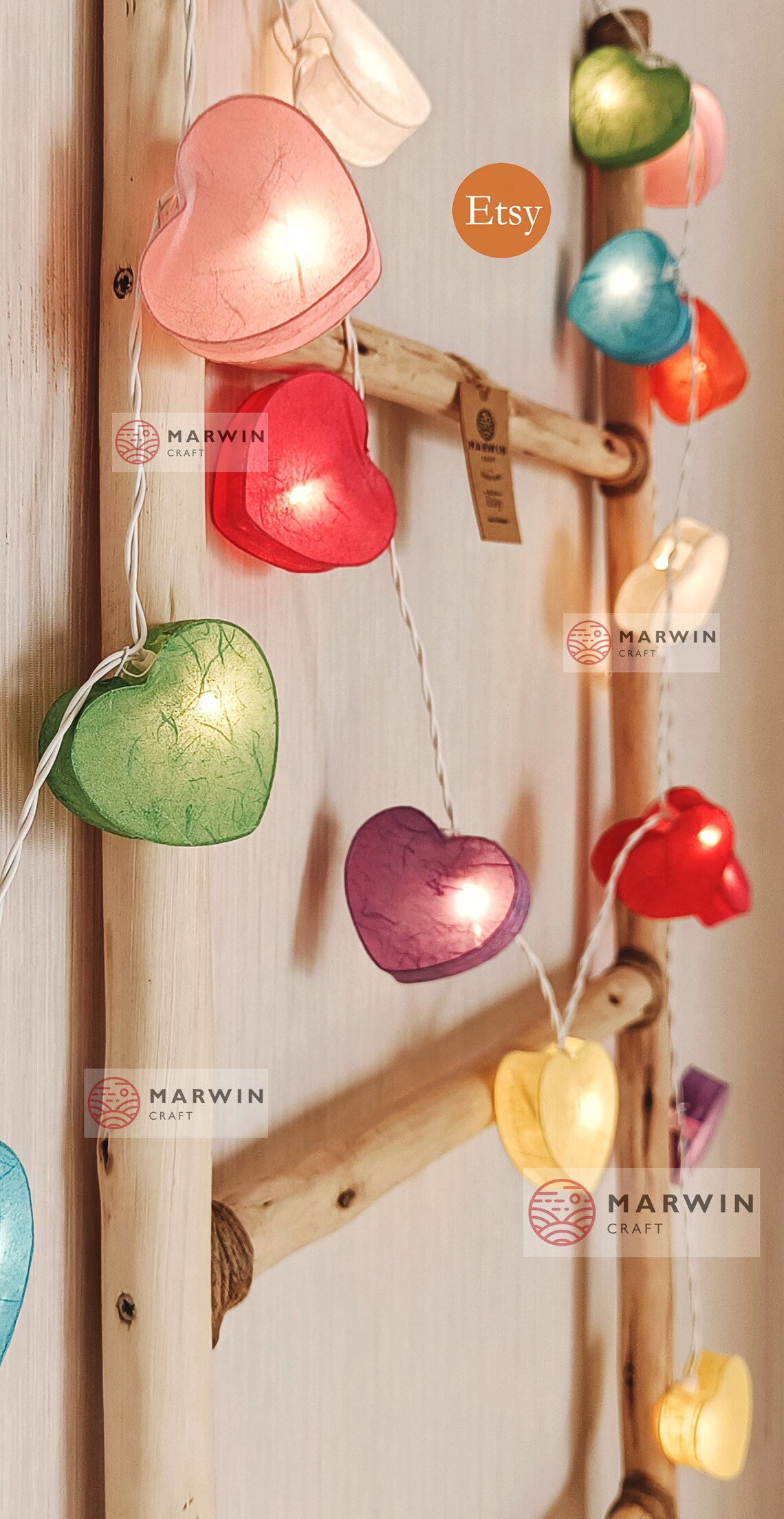 Mix Colorful Paper String Lights Heart Fairy Lights Handcrafted Bedroom ...