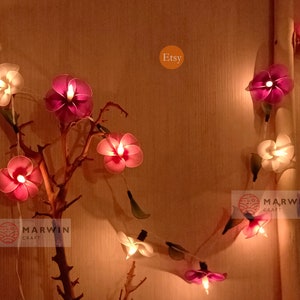 White Pink Purple Frangipani String Lights Flower Fairy Lights Bedroom Home Decor Living Room Wall Hanging Lights Decor Dorm Battery or Plug