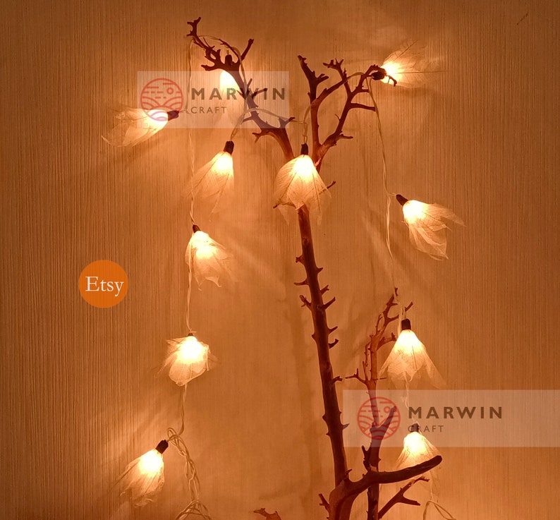 White Ivory String Lights Bodhi Leave Flower Fairy Lights Bedroom Home Decor Living Room Wall Hanging Lights Wedding Dorm Focus Meditation image 5