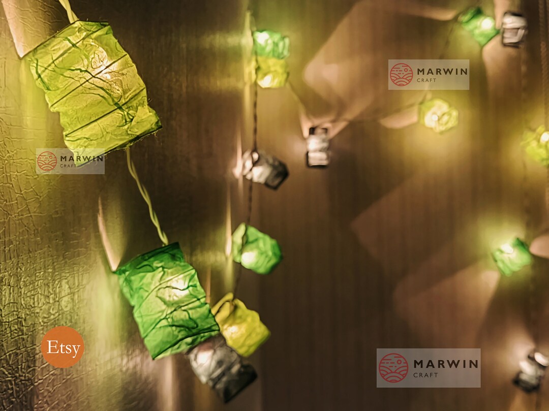 Green Forest String Lights Japanese Paper Lantern Fairy Lights Bedroom