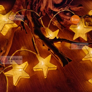 Yellow Mulburry Paper String Lights Star Fairy Lights Bedroom Home Decor Living Room Wall Hanging Lights Decor Dorm USB Battery or Plug image 3