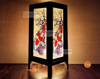 Asian Oriental Koi Fish Lucky Japanese Lamp Zen Bedside Lamp Floor Table Lamp Paper Japanese Light Lamp Shades Bedroom Home Decor Livingroom