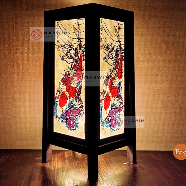 Asian Oriental Koi Fish Lucky Japanese Lamp Zen Bedside Lamp Floor Table Lamp Paper Japanese Light Lamp Shades Bedroom Home Decor Livingroom