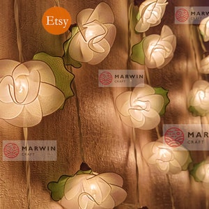 20 White String Lights Rose Flower Fairy Lights Bedroom Home Decor Living Room Wall Hanging Lights Wedding Decor Dorm Light USB Battery Plug