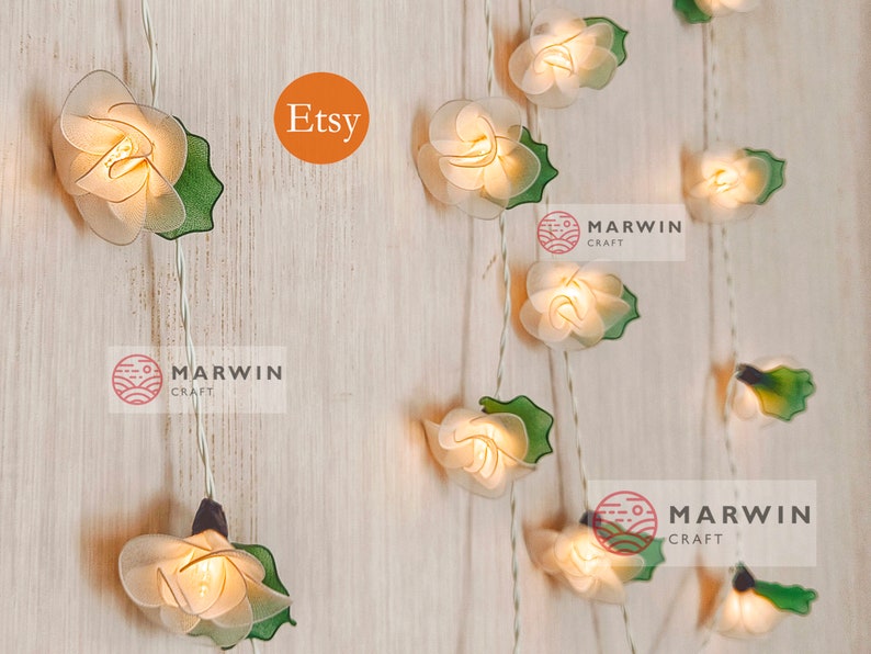 20 White String Lights Rose Flower Fairy Lights Bedroom Home Decor Living Room Wall Hanging Lights Wedding Decor Dorm Light Battery or Plug image 9