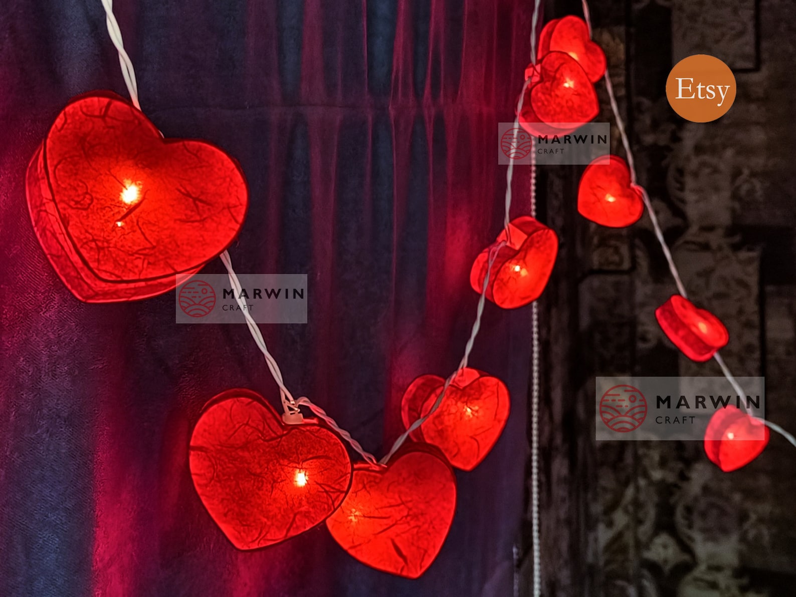 Red Paper String Lights Heart Fairy Lights Bedroom Home Decor Living ...