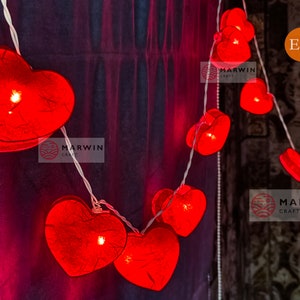 Red Paper String Lights Heart Fairy Lights Bedroom Home Decor Living Room Wall Hanging Dorm Romantic Valentine Nursery USB Battery Plug Gift