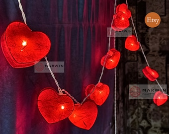 Red Paper String Lights Heart Fairy Lights Bedroom Home Decor Living Room Wall Hanging Dorm Romantic Valentine USB Battery Plug in Gift