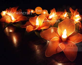 20 Orange String Lights Orchid Flower Fairy Lights Bedroom Home Decor Living Room Wall Hanging Lights Wedding Decor Dorm Lights Battery Plug