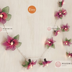 20 Purple String Lights Orchid Flower Fairy Lights Bedroom Home Decor Living Room Wall Hanging Lights Wedding Decor Dorm Lights Battery Plug