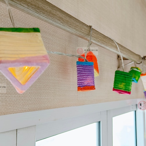 Multi Color Japanese Paper Lantern Fairy Lights Geometry Etsy