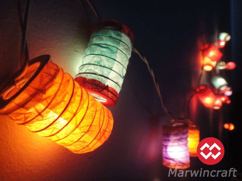 Multi Color String Lights Japanese Paper Lantern Fairy Lights Etsy