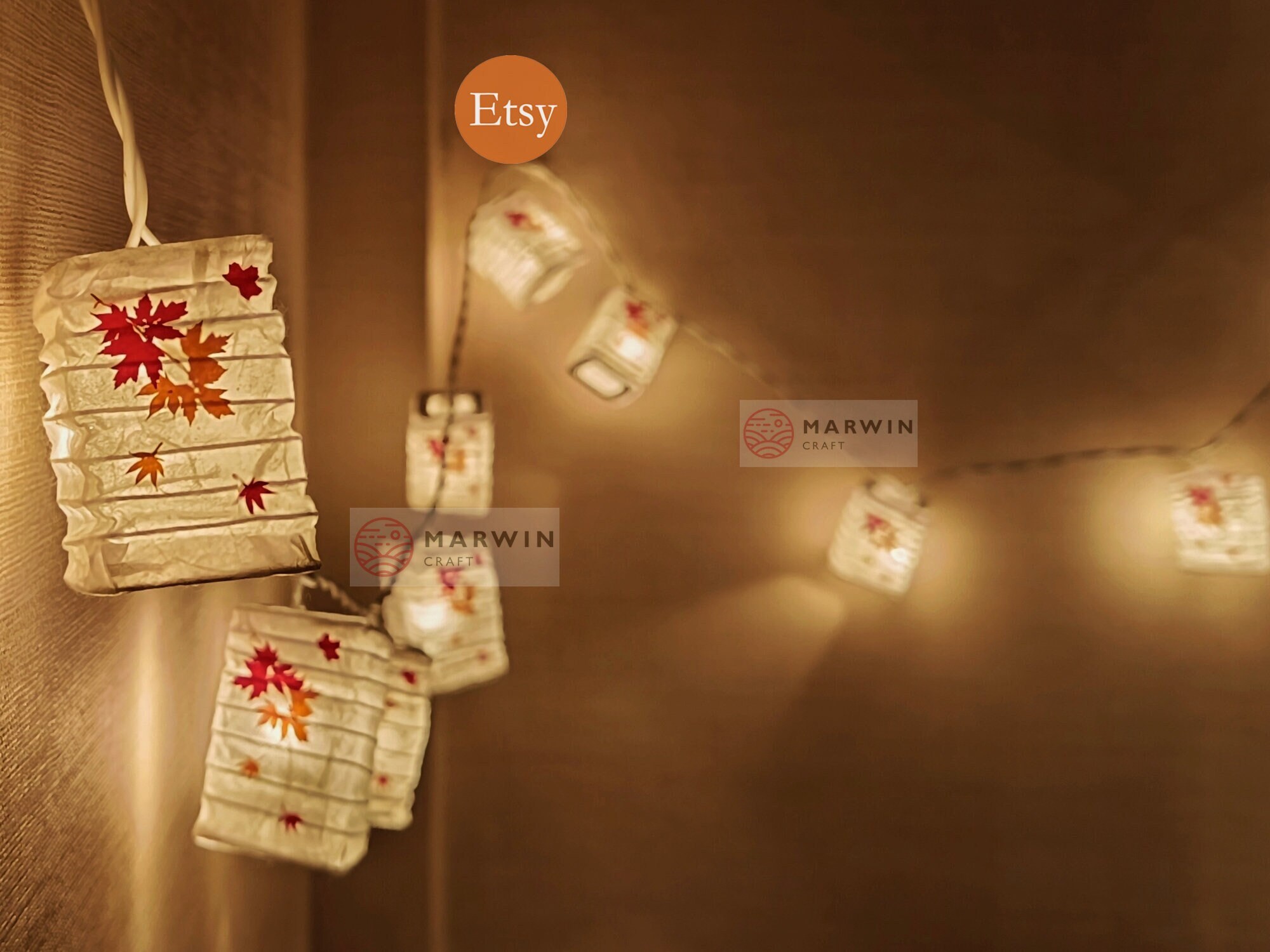 String Lights Fall Maple Leaves Tree Japanese Paper Lantern Lamp Shade Fairy Lights Bedroom Home Decor Living Room Hanging