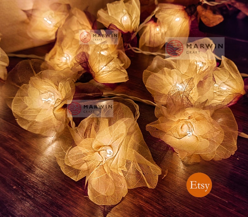 Beige Ivory Carnation String Lights Flower Fairy Lights Bedroom Home Decor Living Room Wall Hanging Lights Decor Dorm Light USB Battery Plug image 7