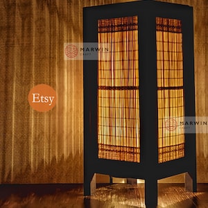 Beige Brown Earth Bamboo Japanese Lamp Zen Bedside Lamp Floor Table Lamp Paper Japanese Light Lamp Shades Bedroom Home Decor Living Room image 3