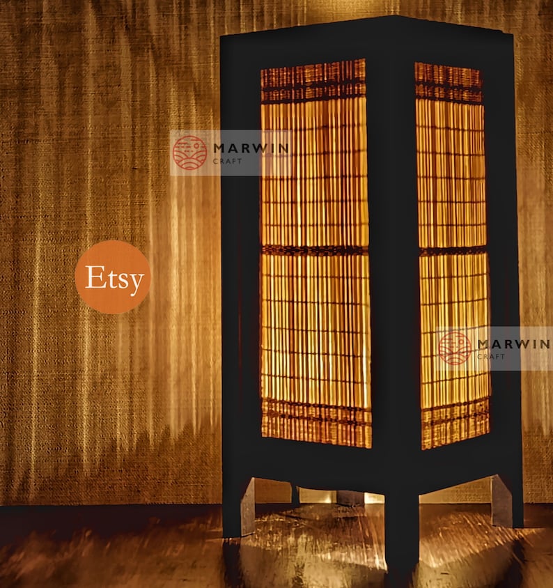 Beige Brown Earth Bamboo Japanese Lamp Zen Bedside Lamp Floor Table Lamp Paper Japanese Light Lamp Shades Bedroom Home Decor Living Room image 3