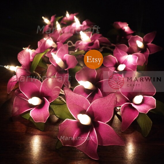 20 Purple String Lights Orchid Flower Fairy Lights Bedroom Home Decor Living Room Wall Hanging Lights Wedding Decor Dorm Lights Battery Plug