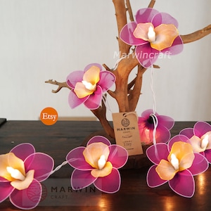 Sugar Lavender Purple Orchid String Lights Flower Fairy Lights Bedroom Home Decor Living Room Wall Hanging Lights Decor Dorm Battery Plug