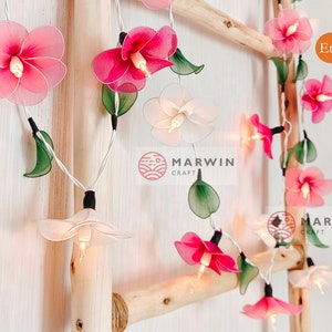 20 White Pink String Lights Frangipani Flower Fairy Lights Bedroom Home Decor Living Room Wall Hanging Warm Wedding Decor Dorm Battery Plug