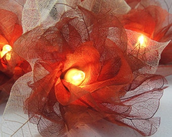 20 Brown Carnation String Lights Flower Fairy Lights Bedroom Home Decor Living Room Wall Hanging Lights Decor Dorm Lights LED Battery & Plug