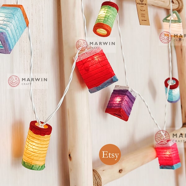 Multi Color Japanese Paper Lantern Fairy Lights Geometry Bedroom Home Decor Living Room Wall Hanging Lights Decor Dorm LED Battery USB Plug