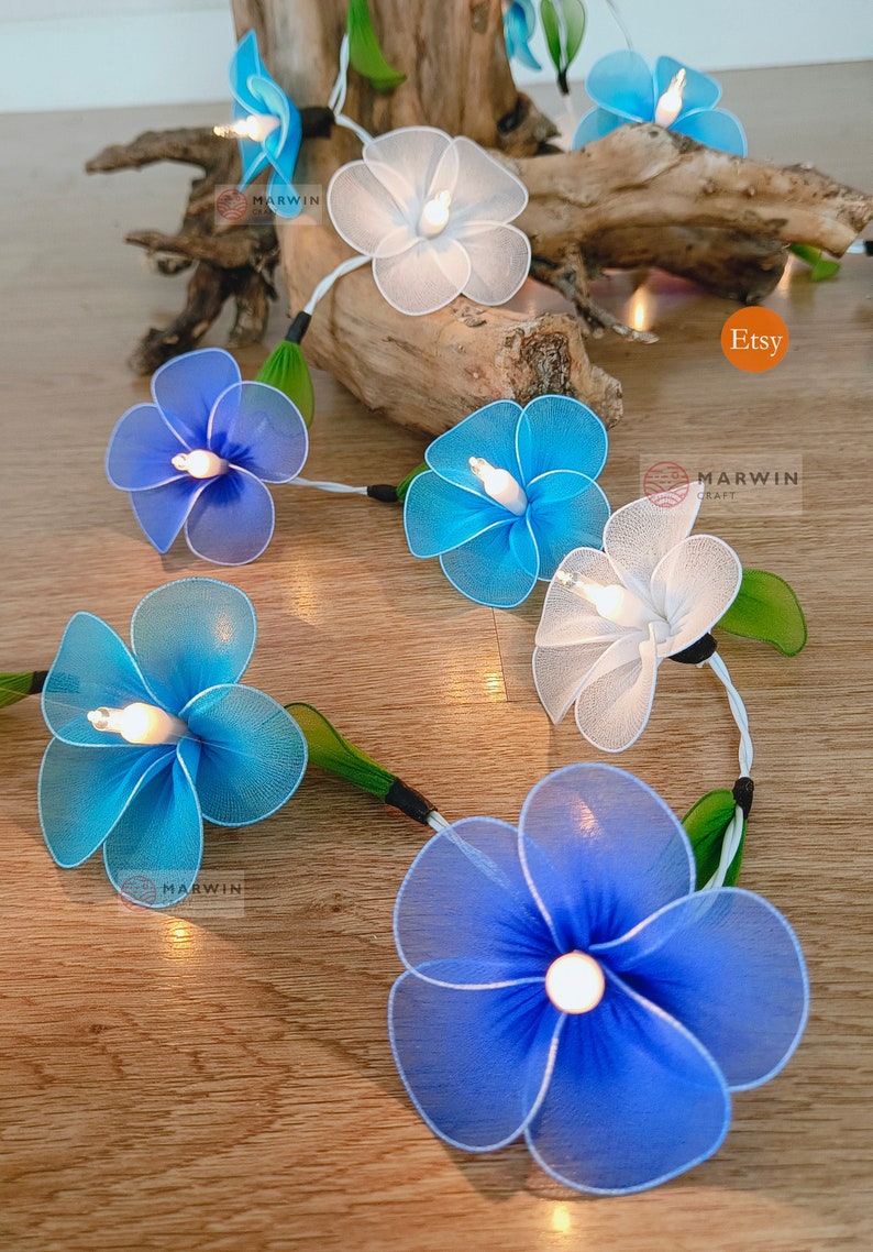 20 White Blue Sky Frangipani String Lights Flower Fairy Lights Bedroom Home Decor Living Room Wall Hanging Lights Decor Dorm Lights Nursery image 2