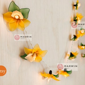 20 Yellow Orchid Flower Fairy String Lights Hanging Party Patio Wedding Garland Gift Home Living Bedroom Dorm Decor USB Battery Plug