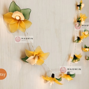 20 Yellow Orchid Flower Fairy String Lights Hanging Party Patio Wedding Garland Gift Home Living Bedroom Dorm Decor USB Battery Plug