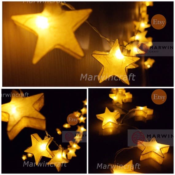 Yellow Mulburry Paper String Lights Star Fairy Lights Bedroom Home Decor Living Room Wall Hanging Lights Decor Dorm Lights Battery Or Plug